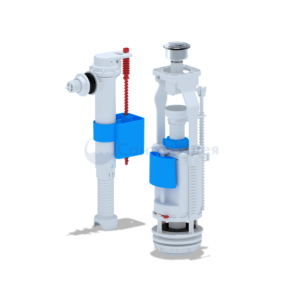 WC9010C Набор с боковой подводкой 1/2" с пластиковым штуцером, кнопка двойная хромированная