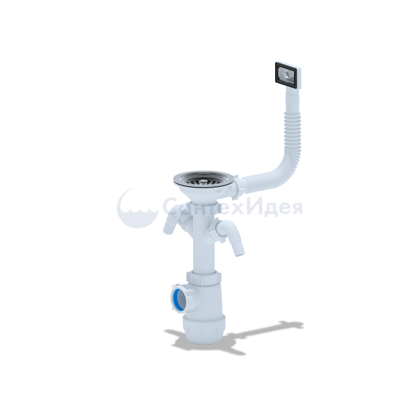А0146S Сифон Ани Грот 3 1/2"*40 с двумя отводами для стиральной машины, с гибким переливом