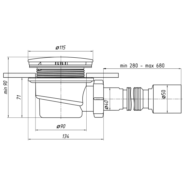 Е325C Сифон Ани д/душ поддона 1 1/2"х90 хром,  h65 с г/т 375*40/50