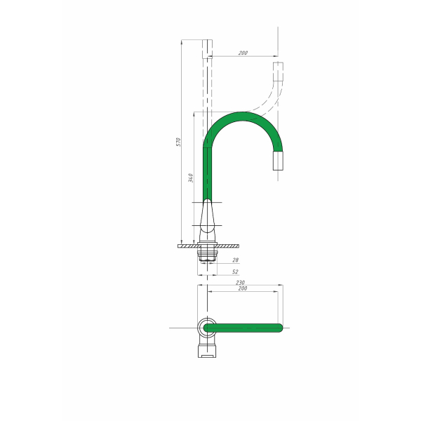 FZs-822-G101 Смеситель FAUZT д/мойки зеленый