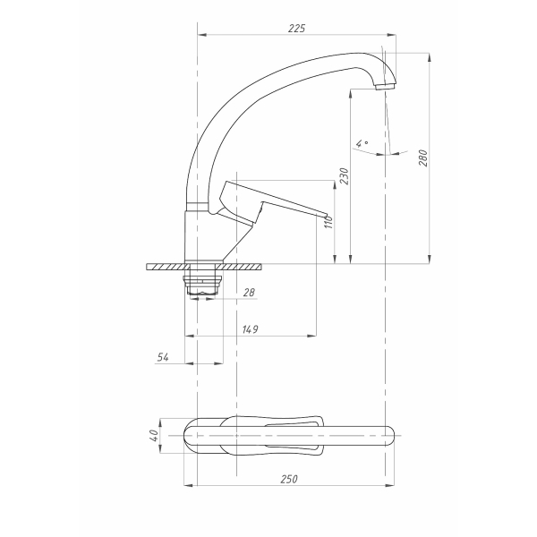 ПСМ-335-КТ/017 Смеситель для кухни бок ручка