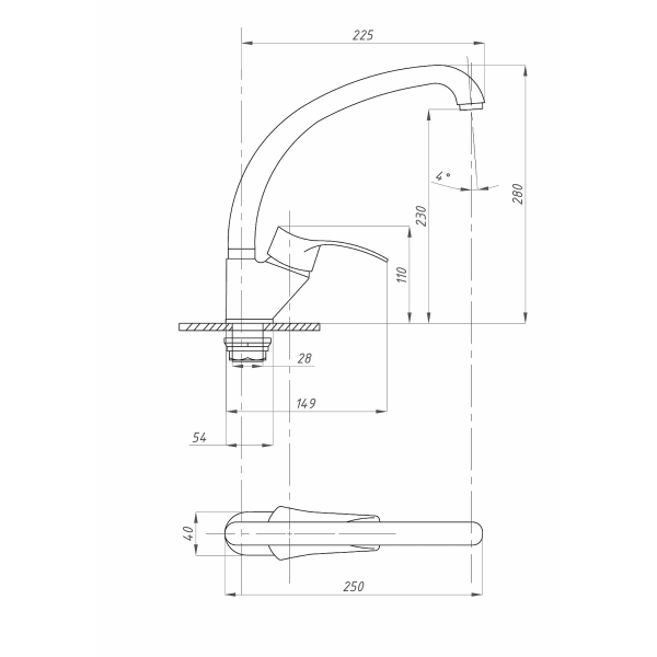 ПСМ-335-КТ/023 Смеситель для кухни бок ручка