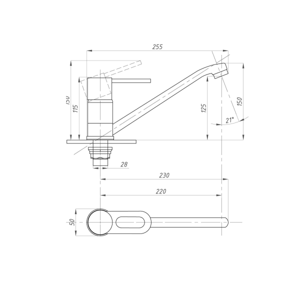 ПСМ-425-КТ/008 Смеситель для кухни 40кар на гайке