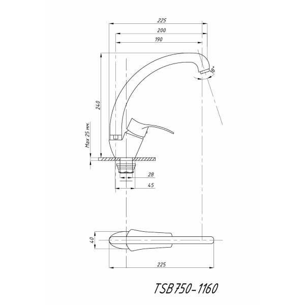 750-1160 TSARSBERG Смеситель д/кухни бок ручка