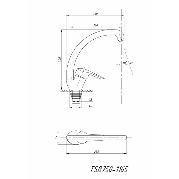 750-1165 TSARSBERG Смеситель д/кухни бок ручка