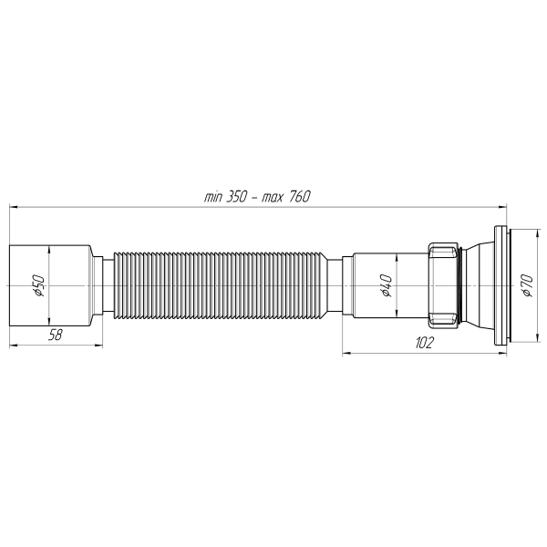G105 Сифон гофрированный 1 1/2"*50 (350-760мм)