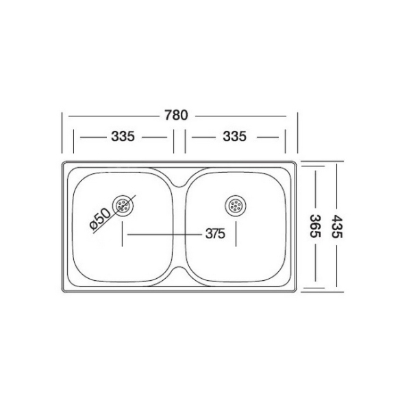 Мойка кух. EC-189 43,5*78 двойная (нерж.0,6), 3"1/2
