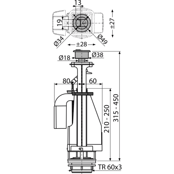 Сливной механизм с двойной кнопкой A08