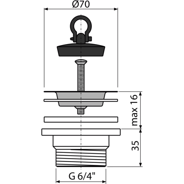 Донный клапан сифона для мойки 6/4" с нержавеющей peшeткой DN70 (A33)
