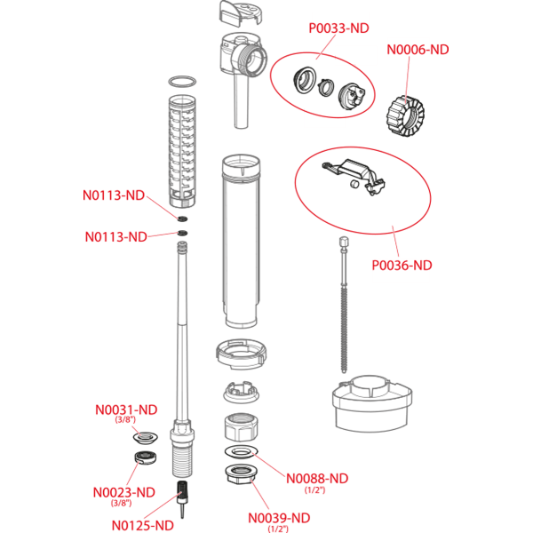 Впускной механизм с нижней подводкой и металлической резьбой A18-1/2"