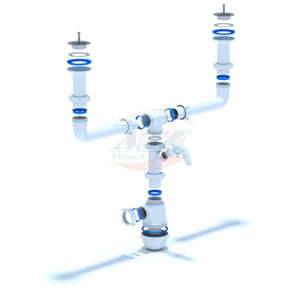 А4000 Сифон Ани Грот 1 1/2"*40 двойной разноуровневый с отводом для стиральной машины