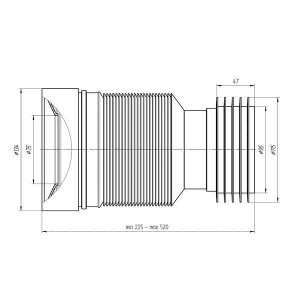 К828R Удлинитель гибкий для унитаза выпуск 110мм (225-520мм)