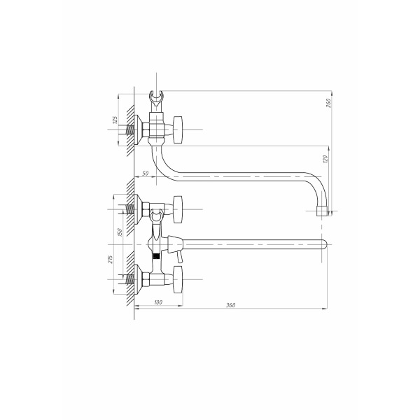 ПСМ-157-К/80 Смеситель д/ванны литой кер шар душ