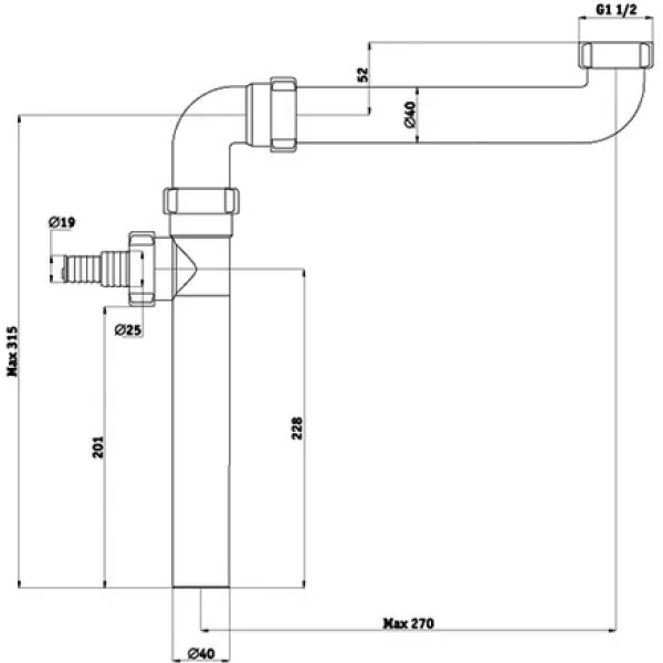 L5015 Отводная труба с отв д/стир машины
