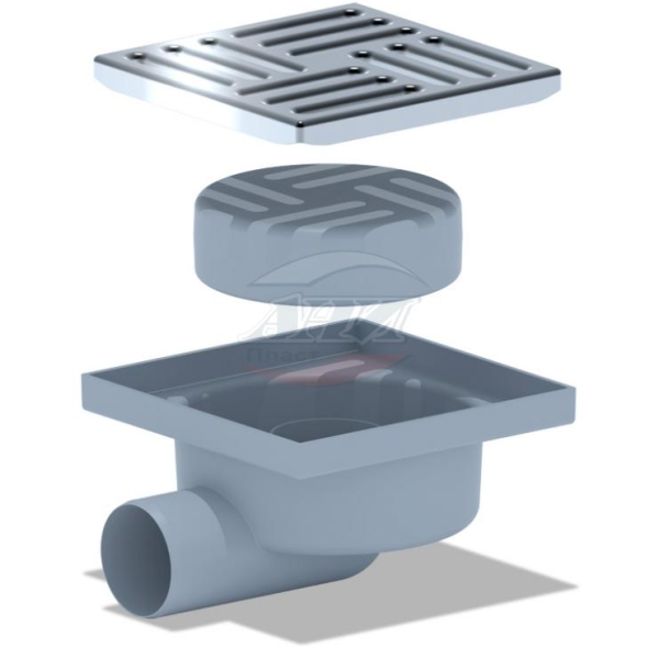 ТQ5112 Трап гориз. н/р с вып. 50мм, с нерж. реш. 150*150 сухой