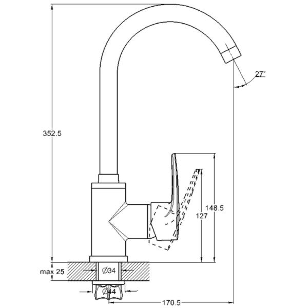ZAR4-B181KB Смеситель для кухни 1 ручк