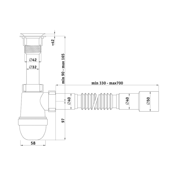 С5015 Варяг сифон с г/трубой 40*40/50