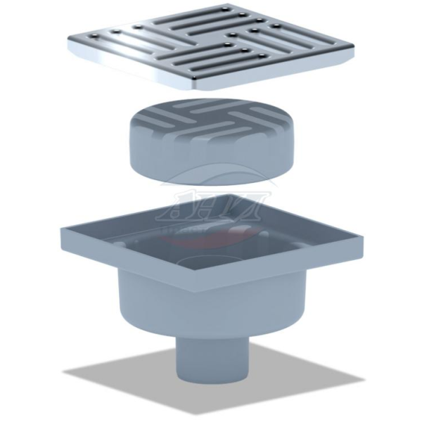 ТQ5212 Трап вертик. н/р с вып. 50мм, с нерж. реш. 150*150 сухой