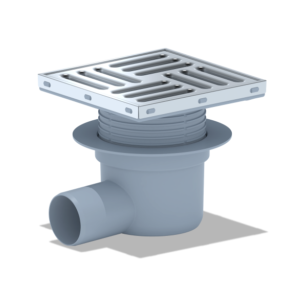 ТQ5612 Трап гориз. рег. с вып. 50мм, с нерж. реш. 150*150 сухой