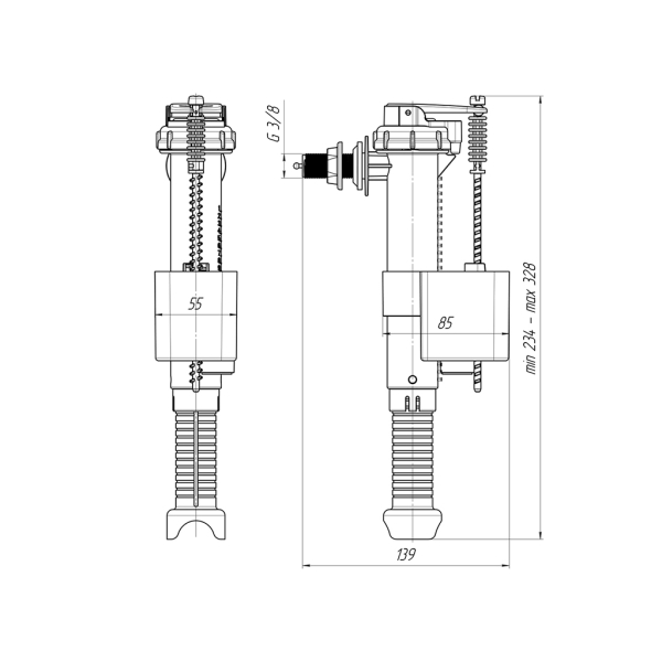 WС5030 Арматура боковая 3/8 пластик