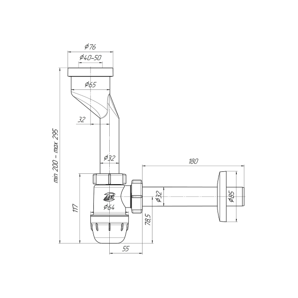 U1003 Сифон Ани д/писуара с вых на 32 и прямой трубой