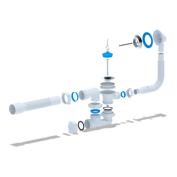 Е255 Сифон Ани д/ванны с выпуском и переливом  1 1/2" с г/тр 40х50