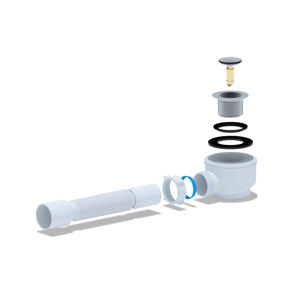 Е415CL Сифон АНИ для душевого поддона 1 1/2"*50 с гибкой трубой 375*40/50 хром, клик-клак