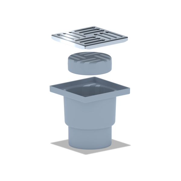 ТQ1212 Трап вертик. н/р с вып. 110мм, с нерж. реш. 150*150 сухой