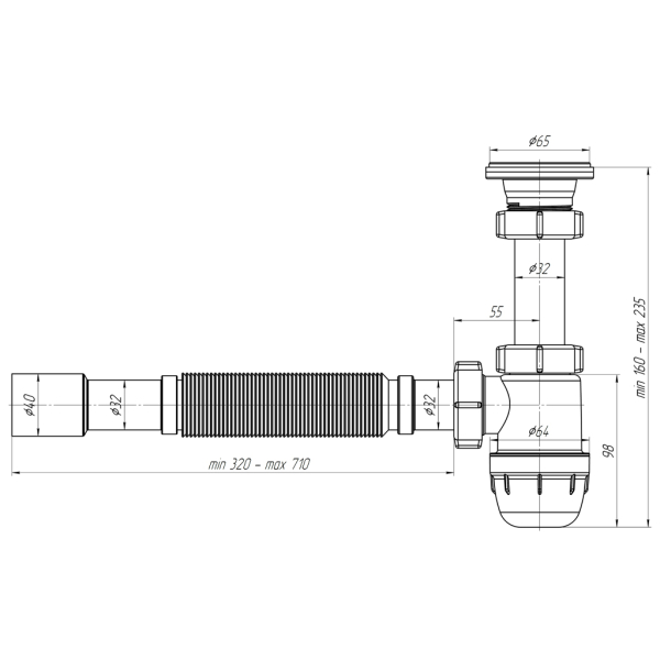 BM1015 Сифон Ани Юнг 1 1/4"*32 с гибкой трубой 32*32/40