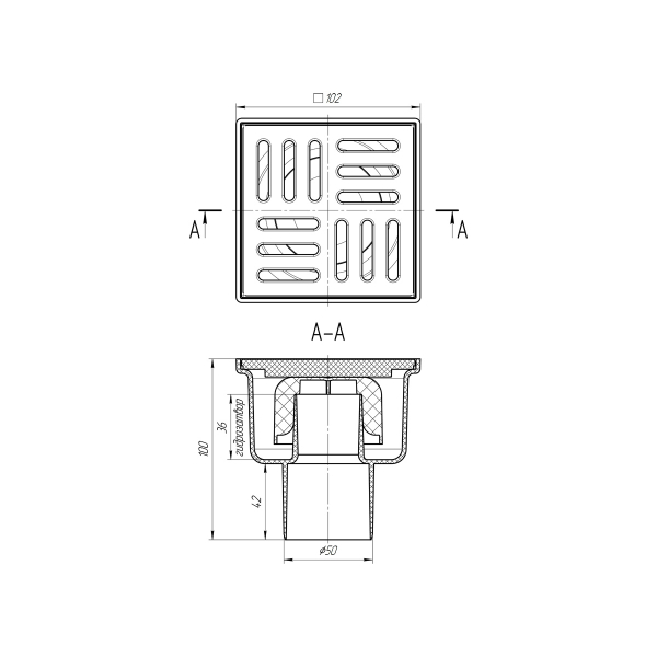 ТА5204 Трап вертик. н/р с вып. 50мм, с пласт. реш. 100*100