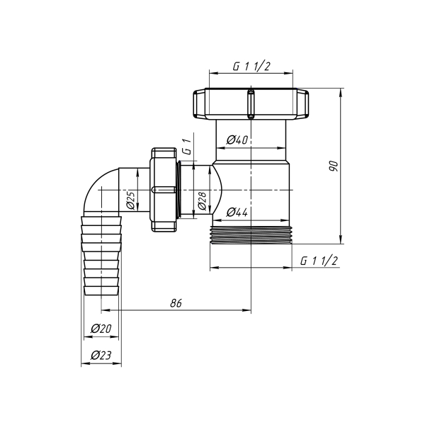 М110 Отвод стир.машины 1 1/2"х1 1/2"