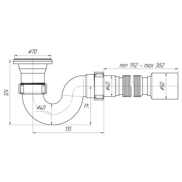 Е115 Сифон Ани д/душевого поддона 1 1/2"х40 с г/тр 40х50 Е115 Сифон Ани д/душевого поддона 1 1/2"х40 с г/тр 40х50