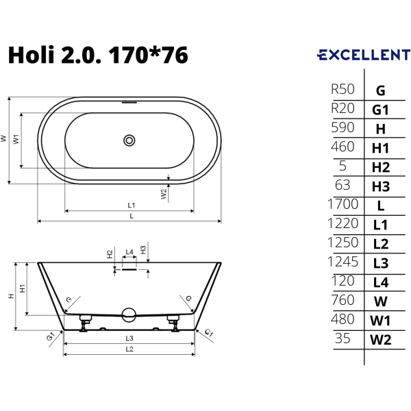 Ванна акриловая Excellent Holi 2.0 170x76 белый Ванна акриловая Excellent Holi 2.0 170x76 белый