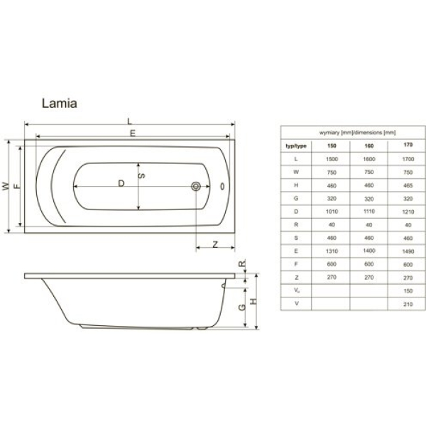 Ванна акриловая Excellent Lamia 170х75