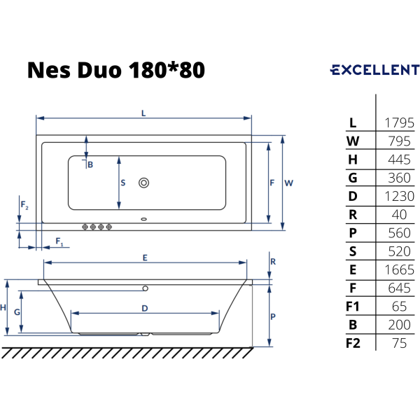 Ванна акриловая Excellent Ness Duo 180x80