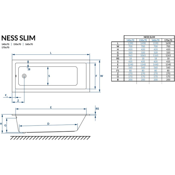 Ванна акриловая Excellent Ness Mono Slim 150x70