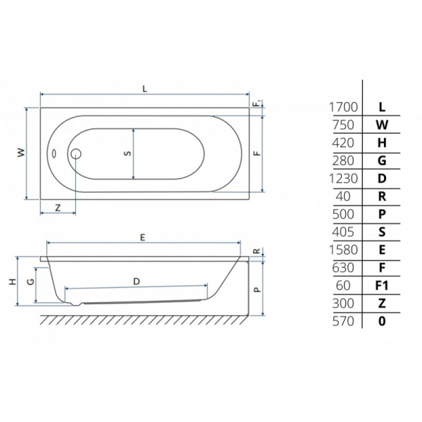 Ванна акриловая Excellent Oceana Mono Slim 170x75 белый (с ножками)