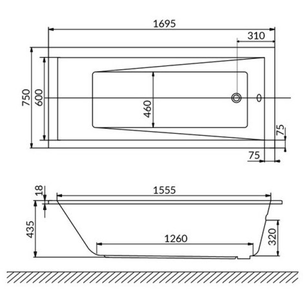 Ванна акриловая Excellent Wave Slim 170x75 с ножками