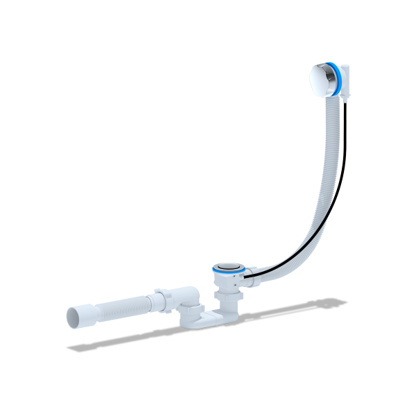 ЕМ701 Перелив полуавтомат с плоским сифоном, с гибкой трубой 375*40*50 580мм (ручка пластик хромированный)
