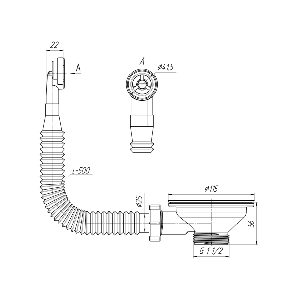 N320S Гибкий перелив Ани для мойки 3 1/2" с круглым вертикальным корпусом