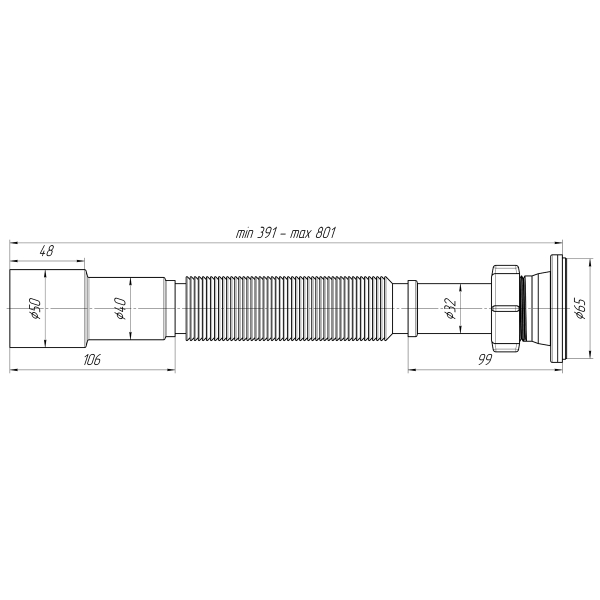 G206 Сифон гофрированный 1 1/4"*40/ 50 (391-801мм)