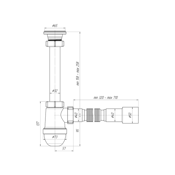 С1015 Сифон Ани 1 1/4"х40 с гибкой трубой 40х40/50 С1015 Сифон Ани 1 1/4"х40 с гибкой трубой 40х40/50