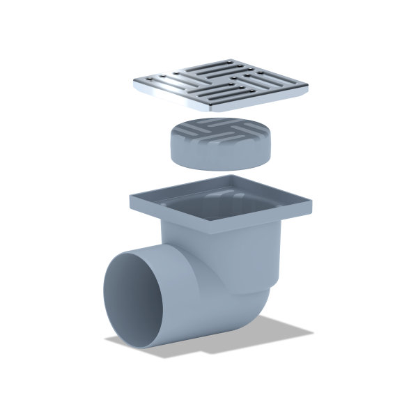 ТQ1112 Трап гориз. н/р с вып. 110мм, с нерж. реш. 150*150 сухой