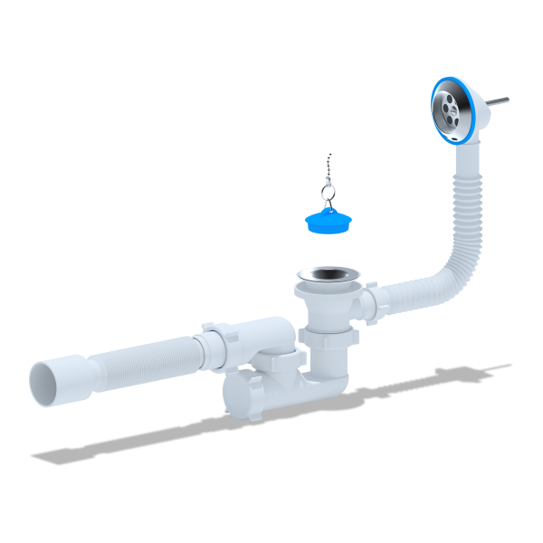 Е255 Сифон Ани д/ванны с выпуском и переливом  1 1/2" с г/тр 40х50