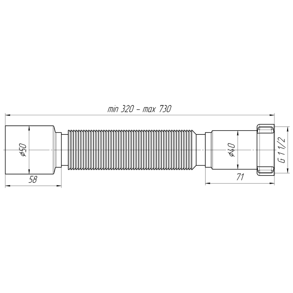 К105 Гибкая труба 1 1/2"*50 (320-730мм) К105 Гибкая труба 1 1/2"*50 (320-730мм)