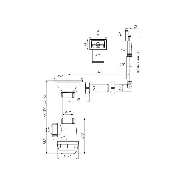 А0145 Сифон Ани Грот 3 1/2"*40 с жестким переливом