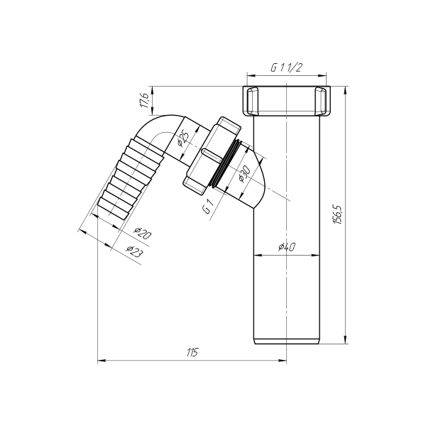 М140 Отвод стир.машины 1 1/2"х40