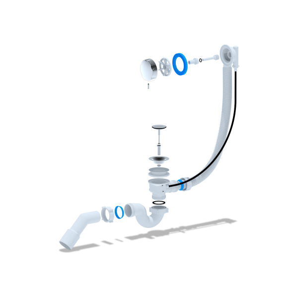 ЕМ311 Перелив полуавтомат с прямоточным сифоном, с переходной трубой 45° 40*50 580мм (ручка металл)