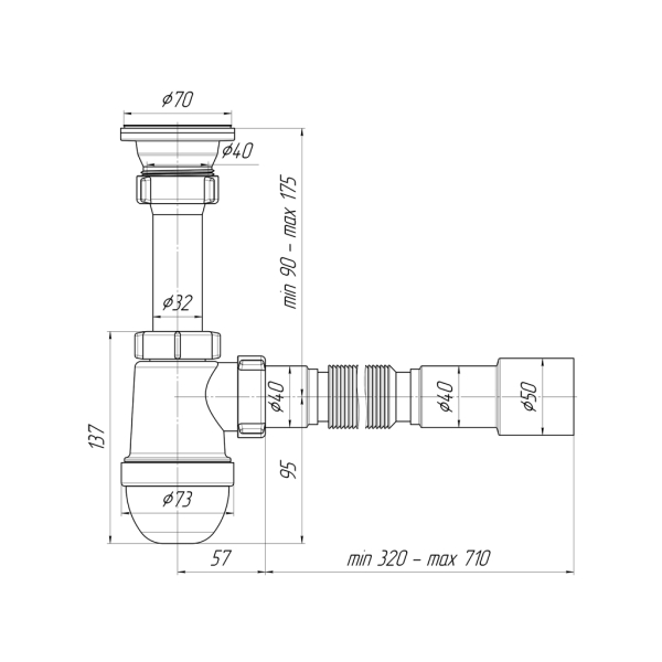 С0115 Сифон Ани 1 1/2"х40 с гибкой трубой 40х40/50 С0115 Сифон Ани 1 1/2"х40 с гибкой трубой 40х40/50