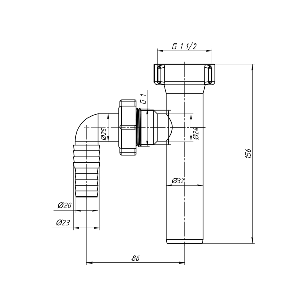 М120 Отвод стир.машины 1 1/2"х32